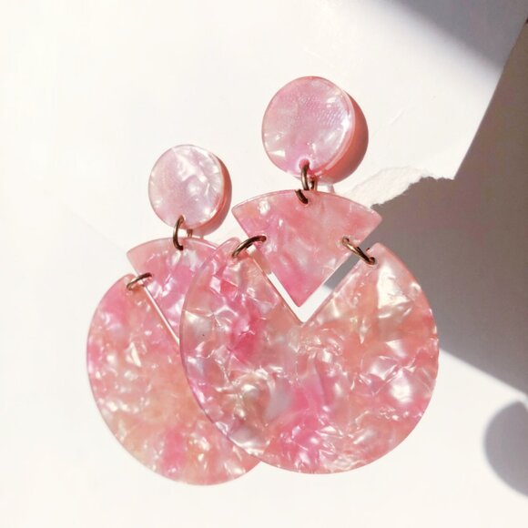 Round Confetti Acetate Earrings Pink Gold Multicolor - Picture 4 of 7